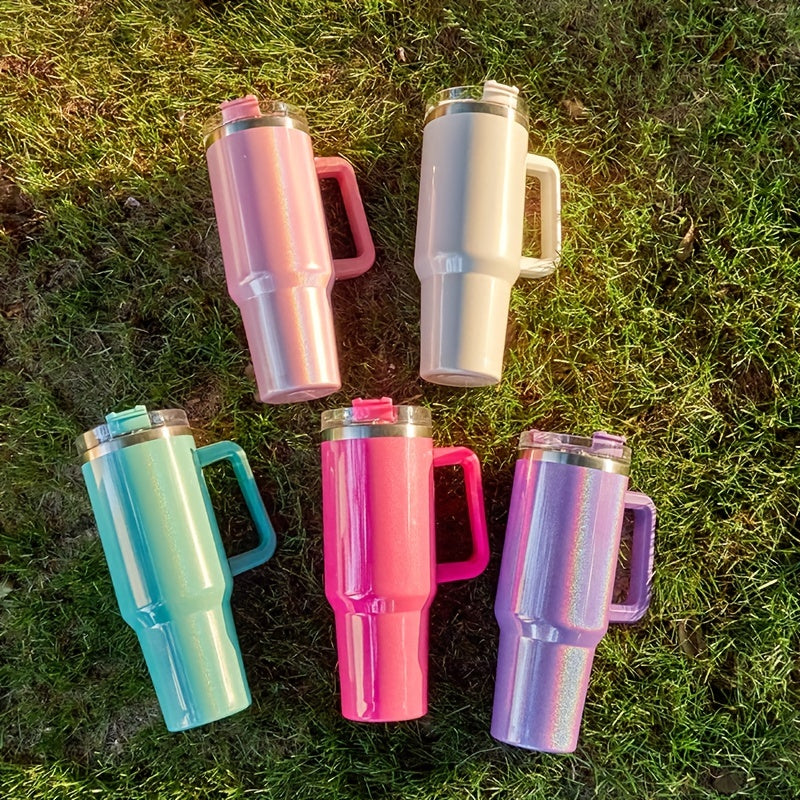 Rainbow Gradient 40 oz Insulated Travel Mug with Handle and Straw