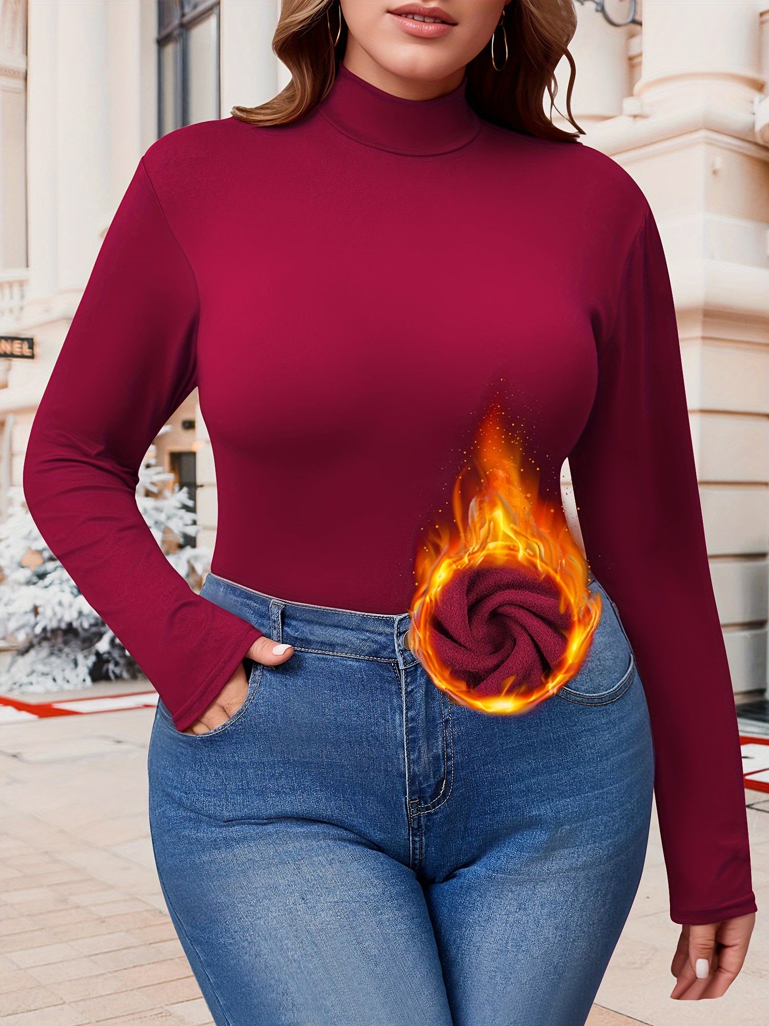 Women's Plus Size Turtleneck Sweater Knit Fleece Warm Long Sleeve Fall Winter