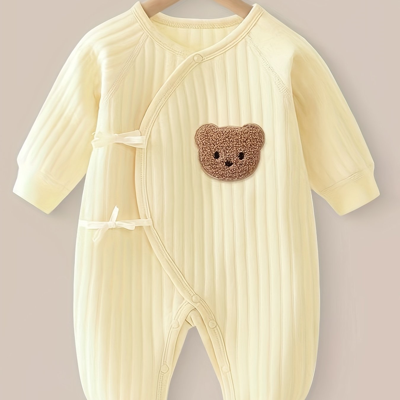 Baby Cotton Bodysuit for Newborns and Toddlers Long Sleeve with Bear Patch