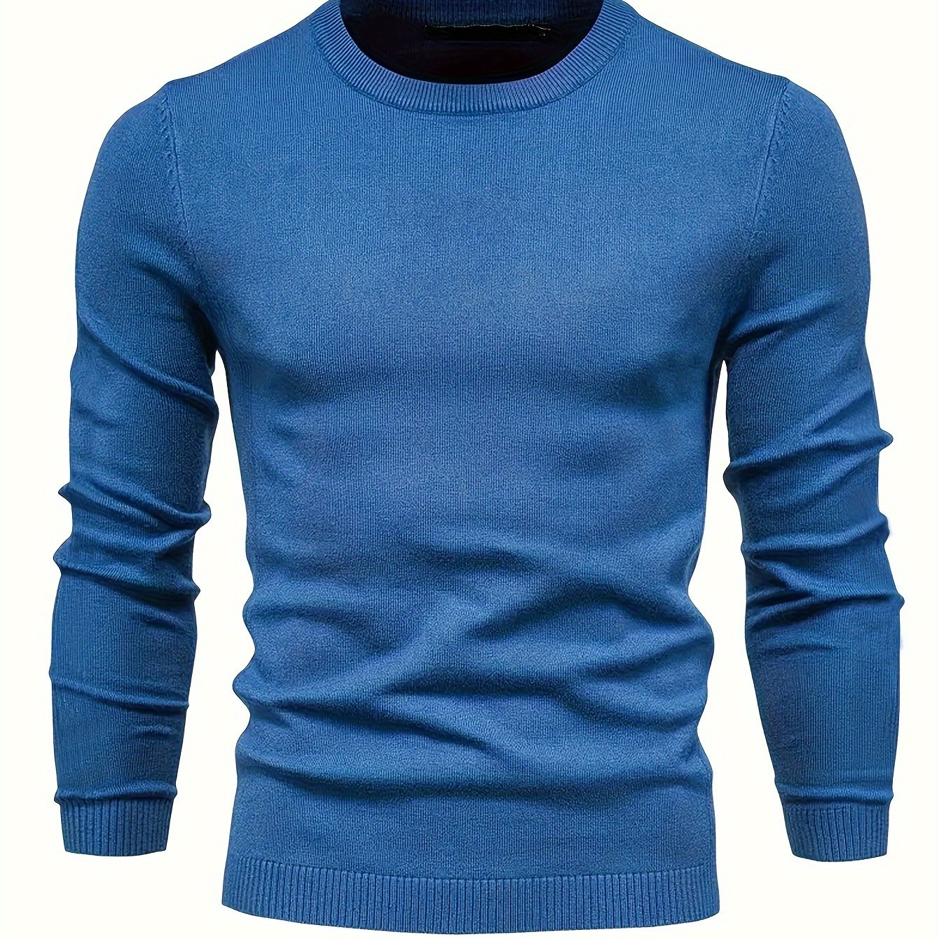 Men's Knit Sweater Fall Winter Solid Color Crew Neck Long Sleeve Medium Stretch Rayon