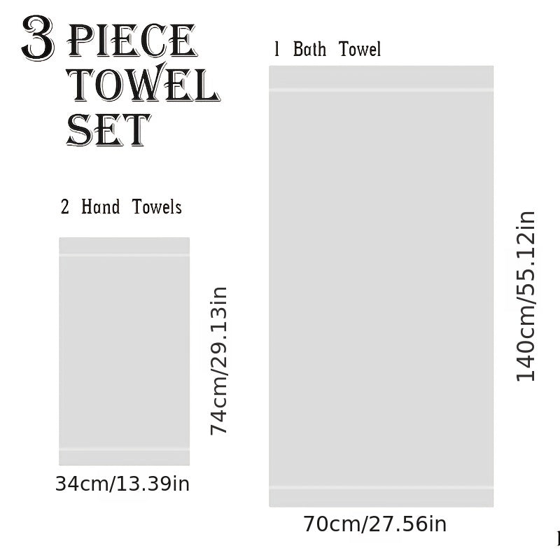 3-Piece Cotton Bath Towel Set White Large 71x140cm for Home Hotel Use