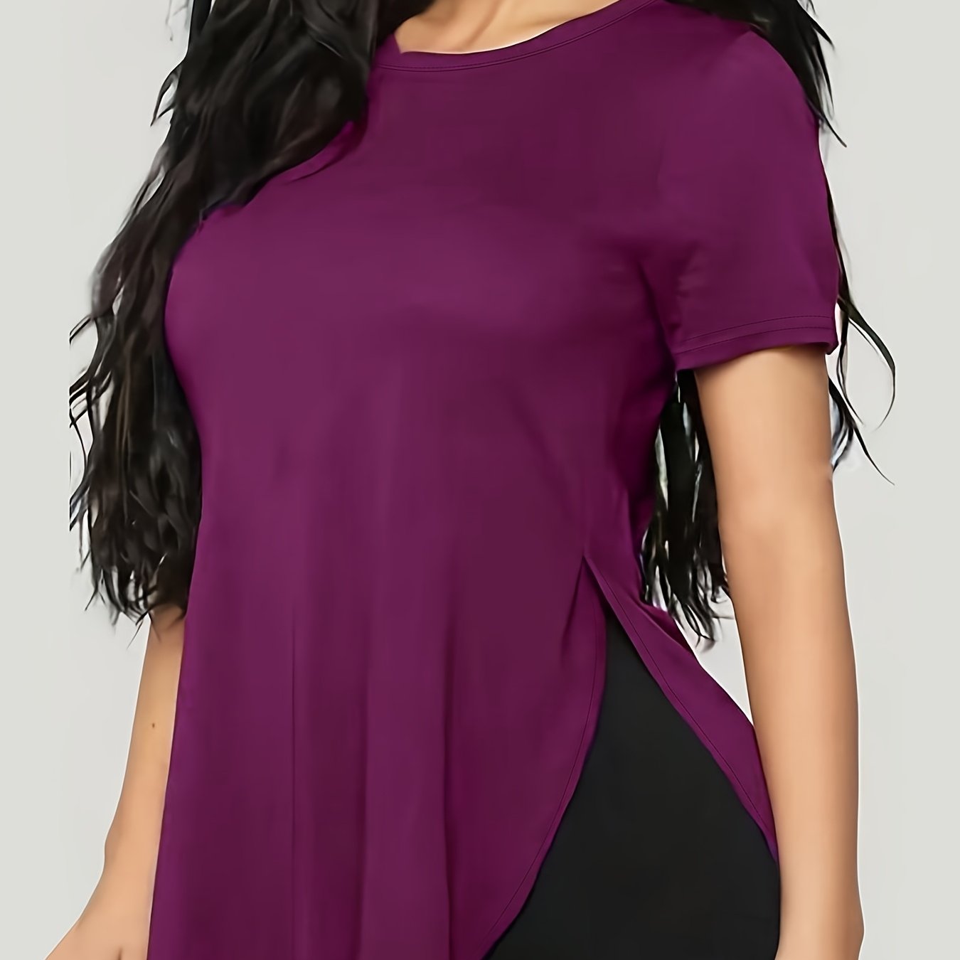 Plus Size Women Short Sleeve T-Shirt Casual Top with Slanted Neck