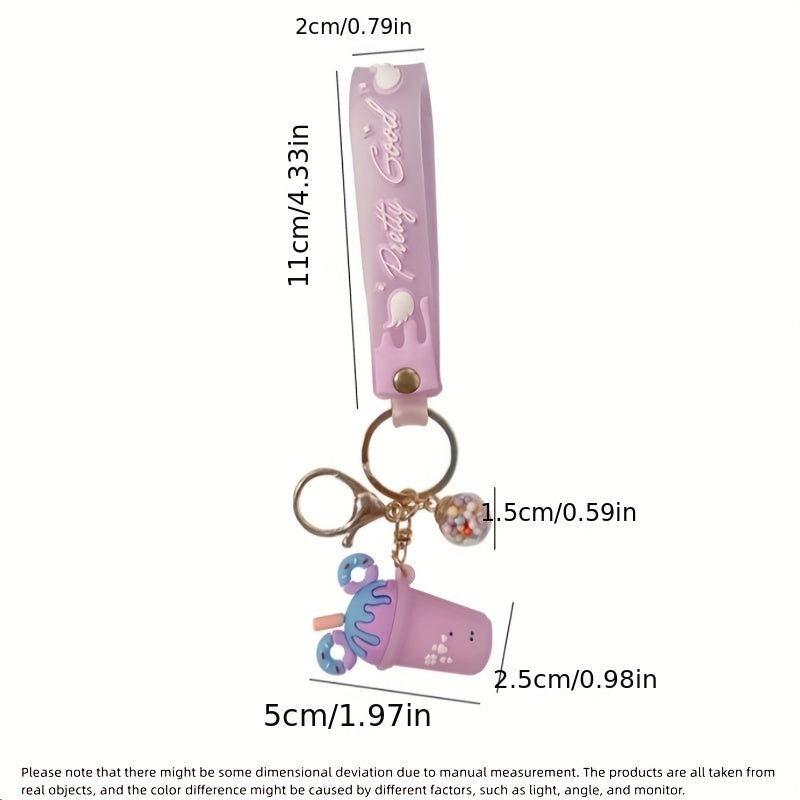 Cute Candy Color Ice Cream Cup Keychain Car Pendant Bag Charm Purse Accessory