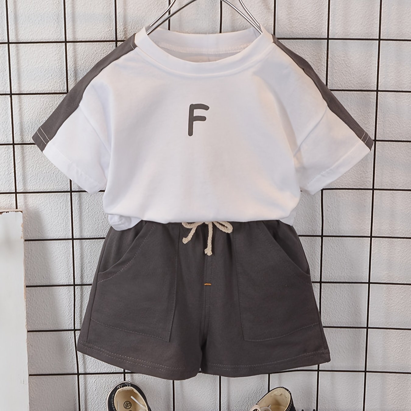 Boys Summer Casual Outfit Cotton T-Shirt and Shorts Letter Print Kids Clothing