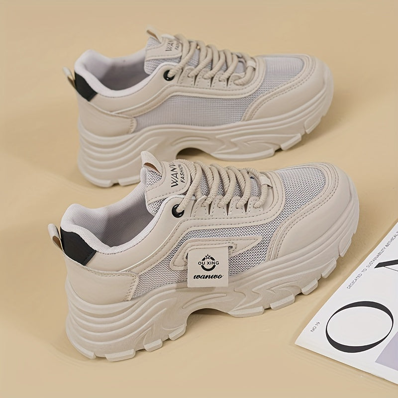 Women's Breathable Casual Flat Sneakers with Lace-Up Closure