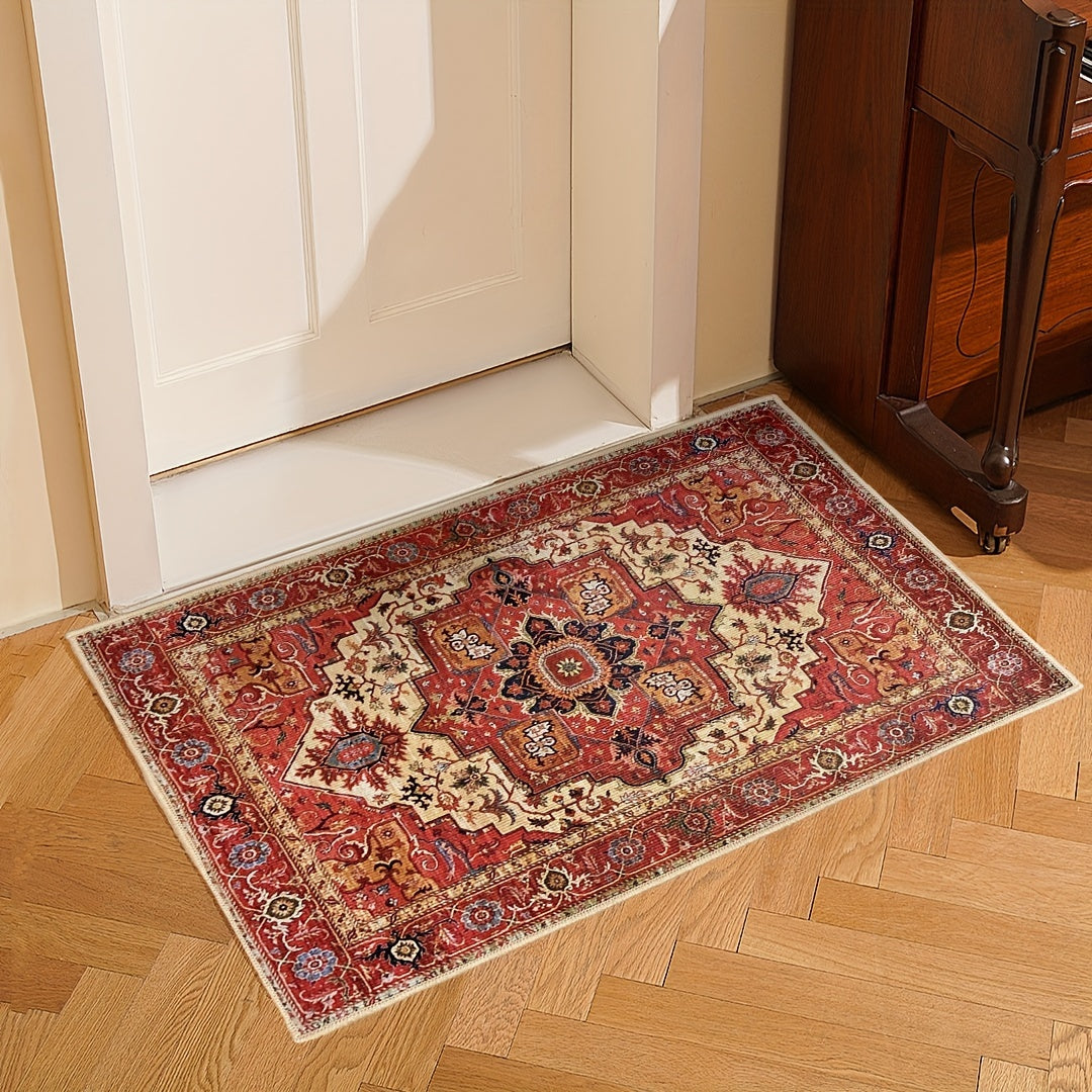 Mashina bilan tayyorlangan vintage Fors gullari dizayni doormat, kauchuk orqa qismi bilan - sirpanmaydigan, yuvilishi mumkin, past to'siq to'rtburchak mat, old eshik, oshxona, hammom, balkon uchun - Ajoyib Rojdestvo bayrami bezaklari