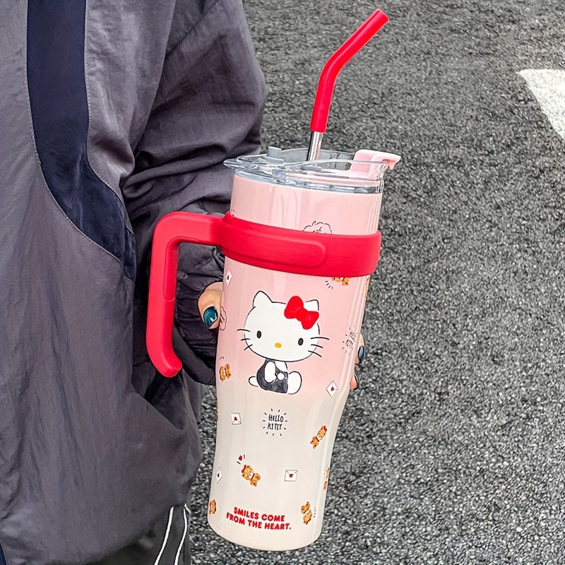 Vaso aislado de gran capacidad con diseño de Hello Kitty y pajilla para beber fácilmente