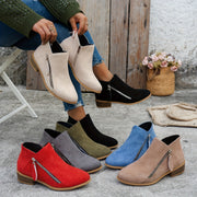 Women's Faux Leather Chelsea Ankle Boots with Chunky Heel and Side Zipper