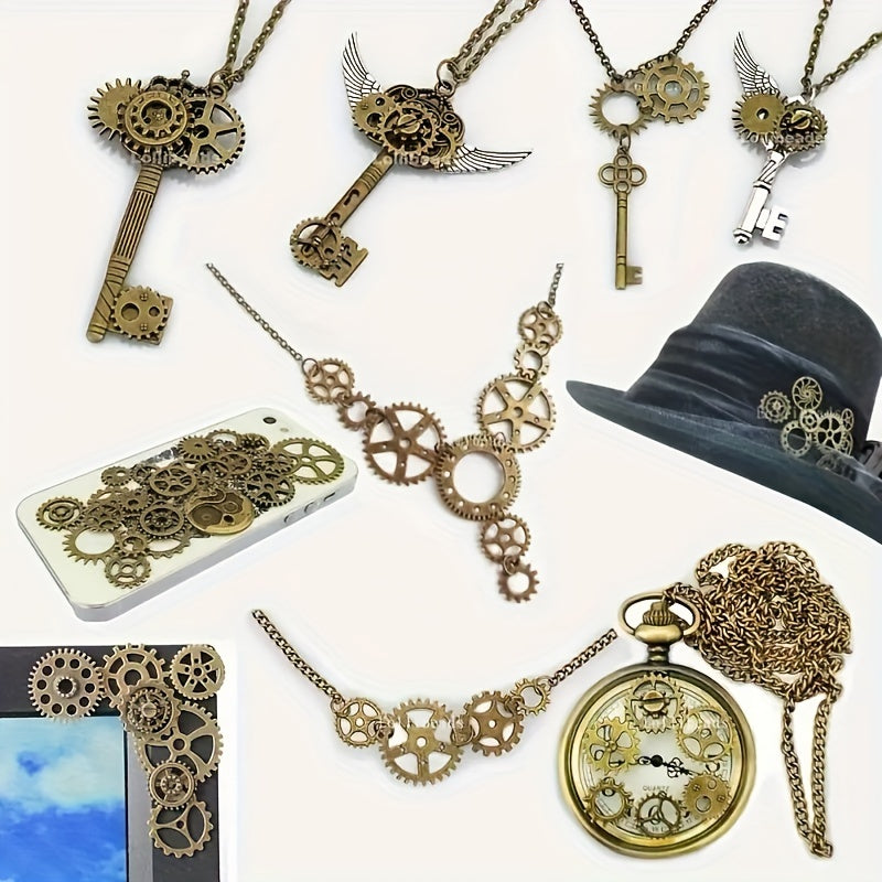 Set of 160 Vintage Bronze Alloy Charms Steampunk Gear Clock Pendants for Jewelry Making