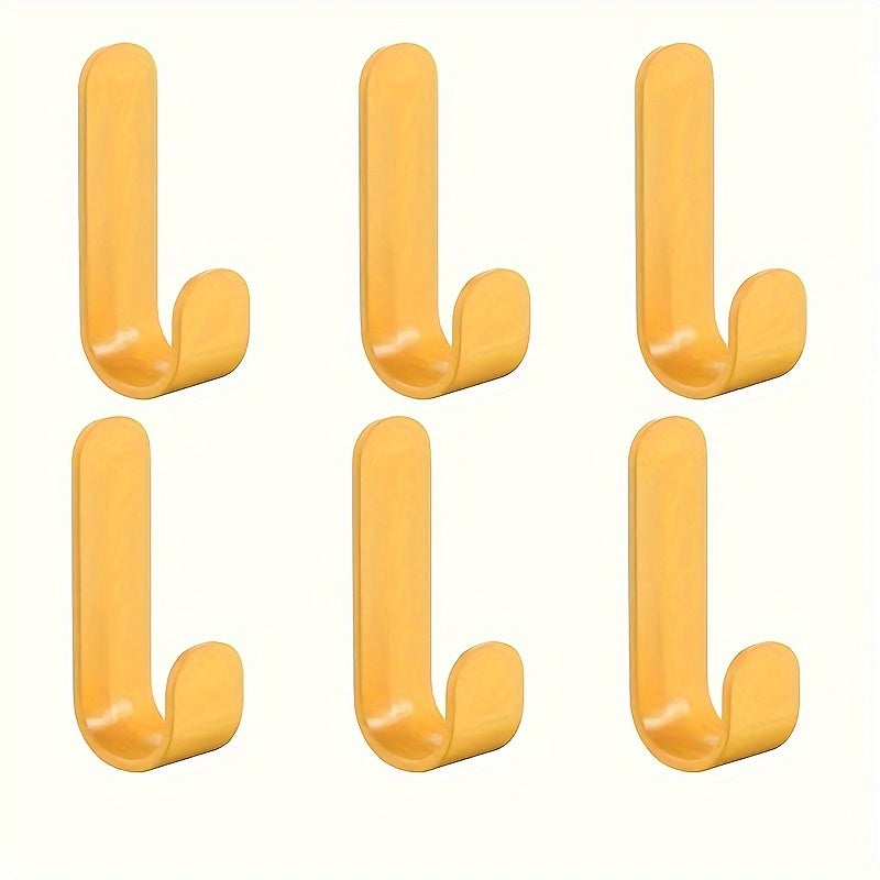 6 Pack Adhesive J-Shaped Hooks for Kitchen Storage Rust-Resistant Plastic No-Drill