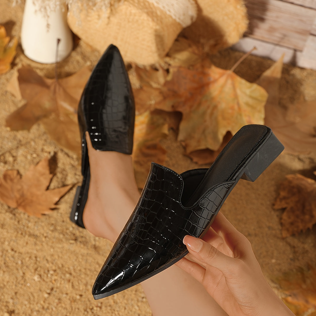 Women's Pointed Toe Mules Flat Shoes Slip-On Backless Loafers