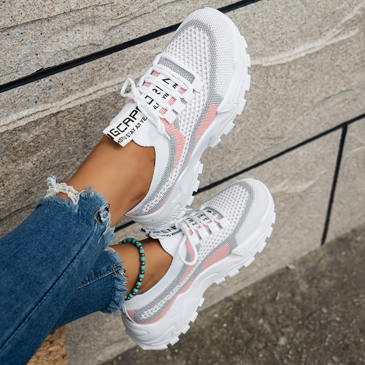 Women's Slip-On Sneakers with Height Boost Breathable Mesh White Pink