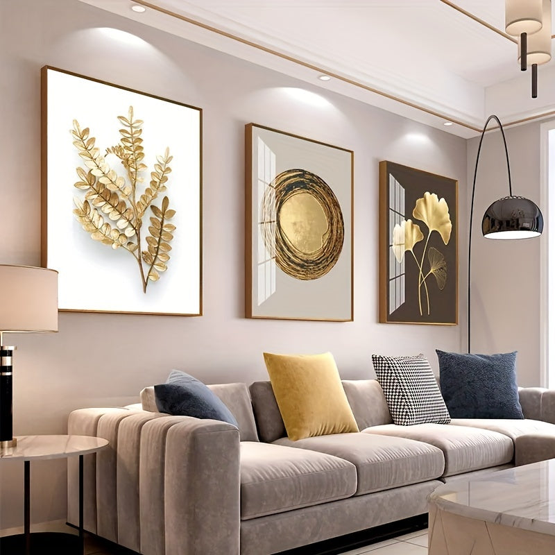 Современный набор настенного искусства Modern Luxury Circle Gold Leaf на холсте, напечатанный декор для дома, гостиной, спальни, офиса