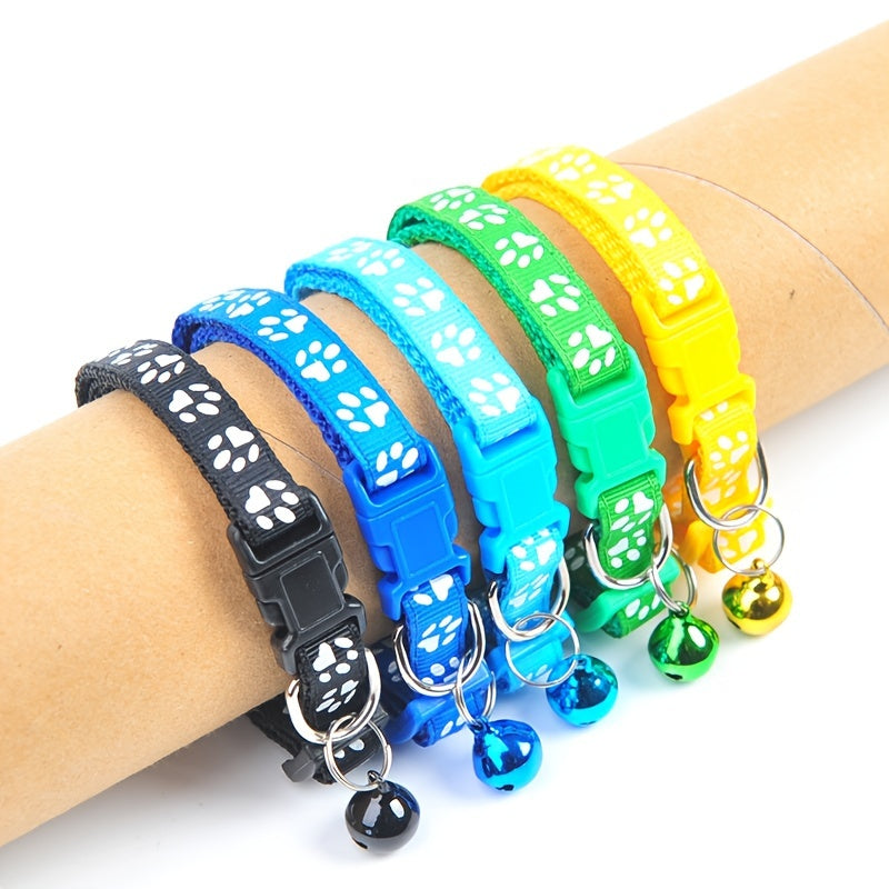 Set of 10 Nylon Pet Collars with Bells for Cats Paw Print Adjustable Safety