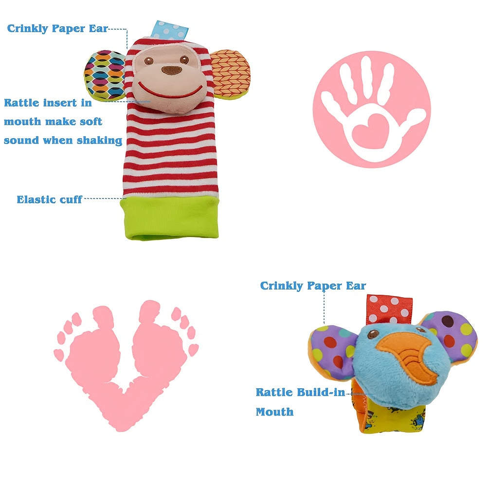Baby Toy Set for Newborns and Infants Soft Plush Wrist Rattle Foot Detector Sock Musical Note Design