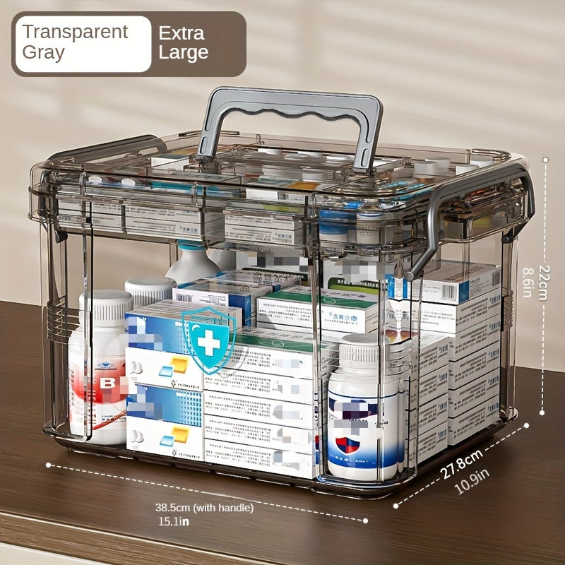 Two-Tiered Medical Storage Box Portable Transparent Plastic Organizer for Medications