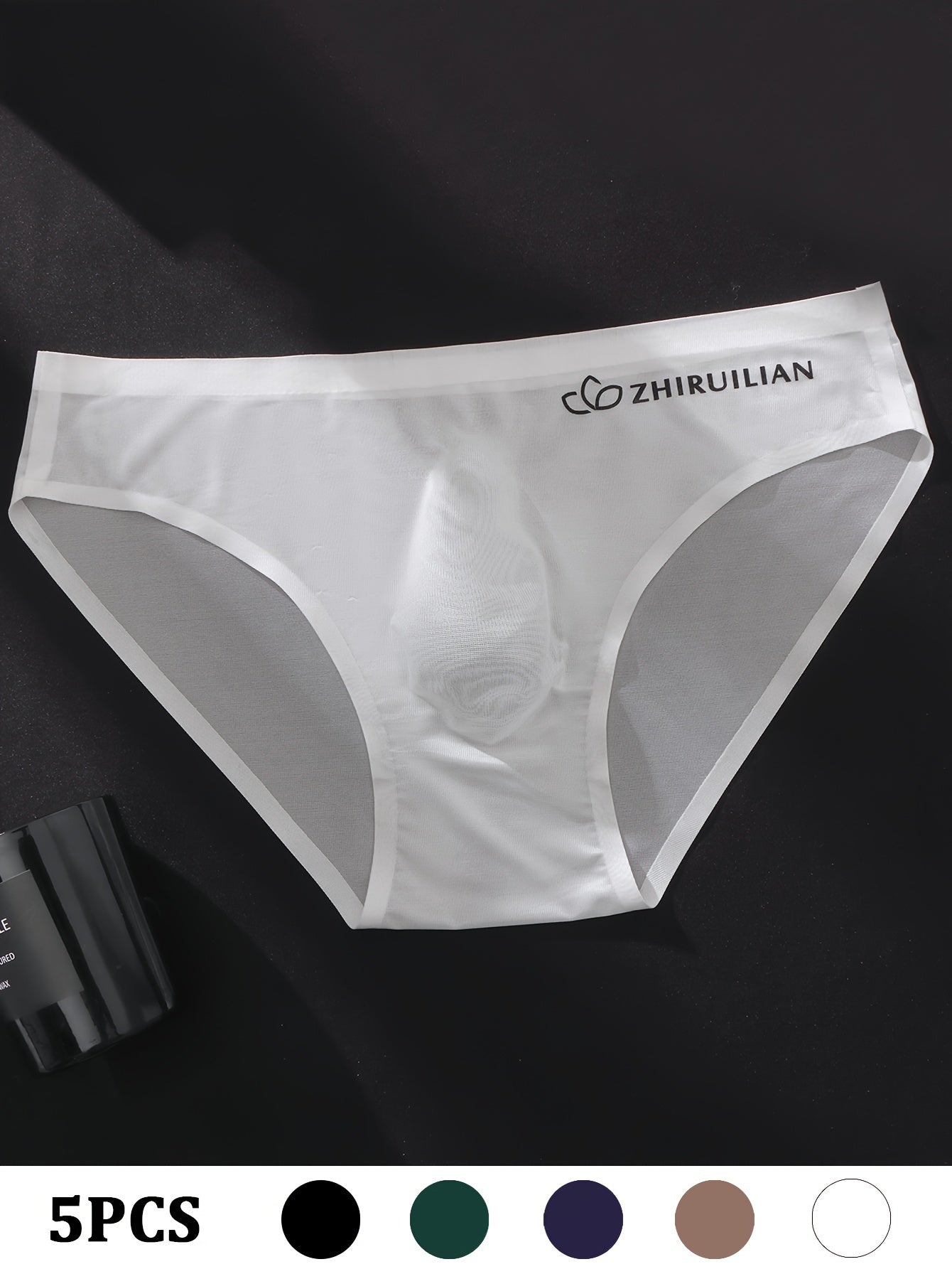 5 dona ZHIRLIAN erkaklar uchburchak shortlari, tikuvsiz va nafas oladigan naylon-spandeks aralashmasi, jozibali harflar bosma, turli ranglarda