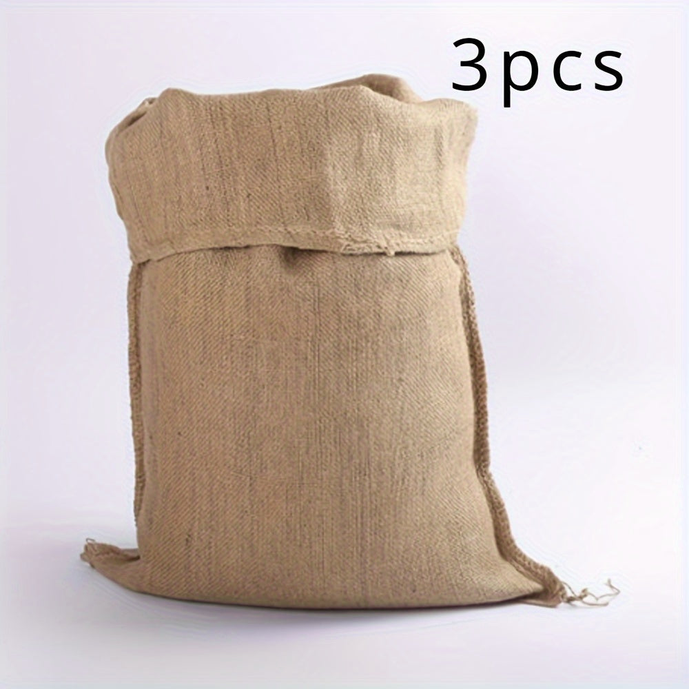 Set of 3 Burlap Sacks Durable Jute Bags for Storage Gardening Flood Control