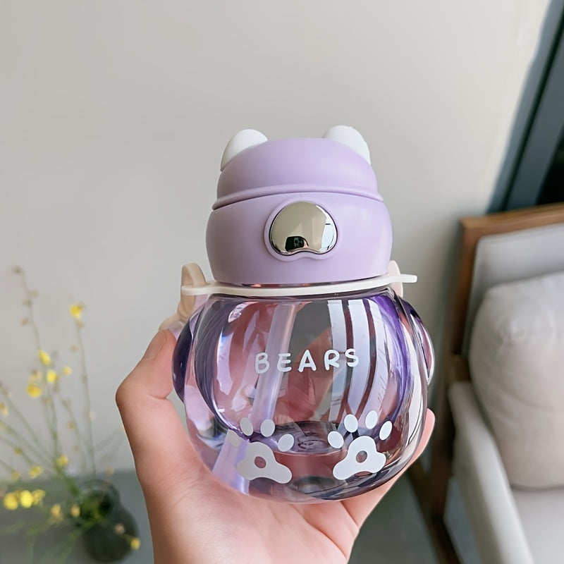 Small Reusable Water Bottle with Straw and Shoulder Strap for School and Outdoor Sports