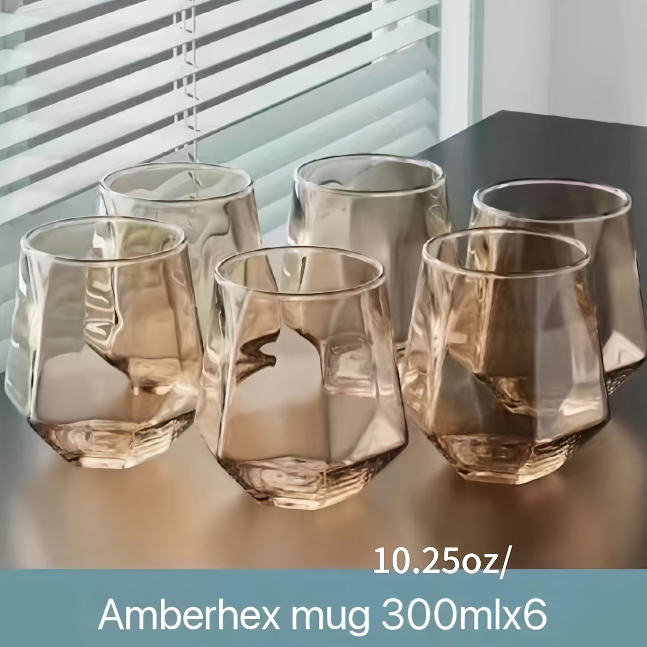 Set of 6 Geometric Glass Cups for Water Juice Whiskey Milk Tea