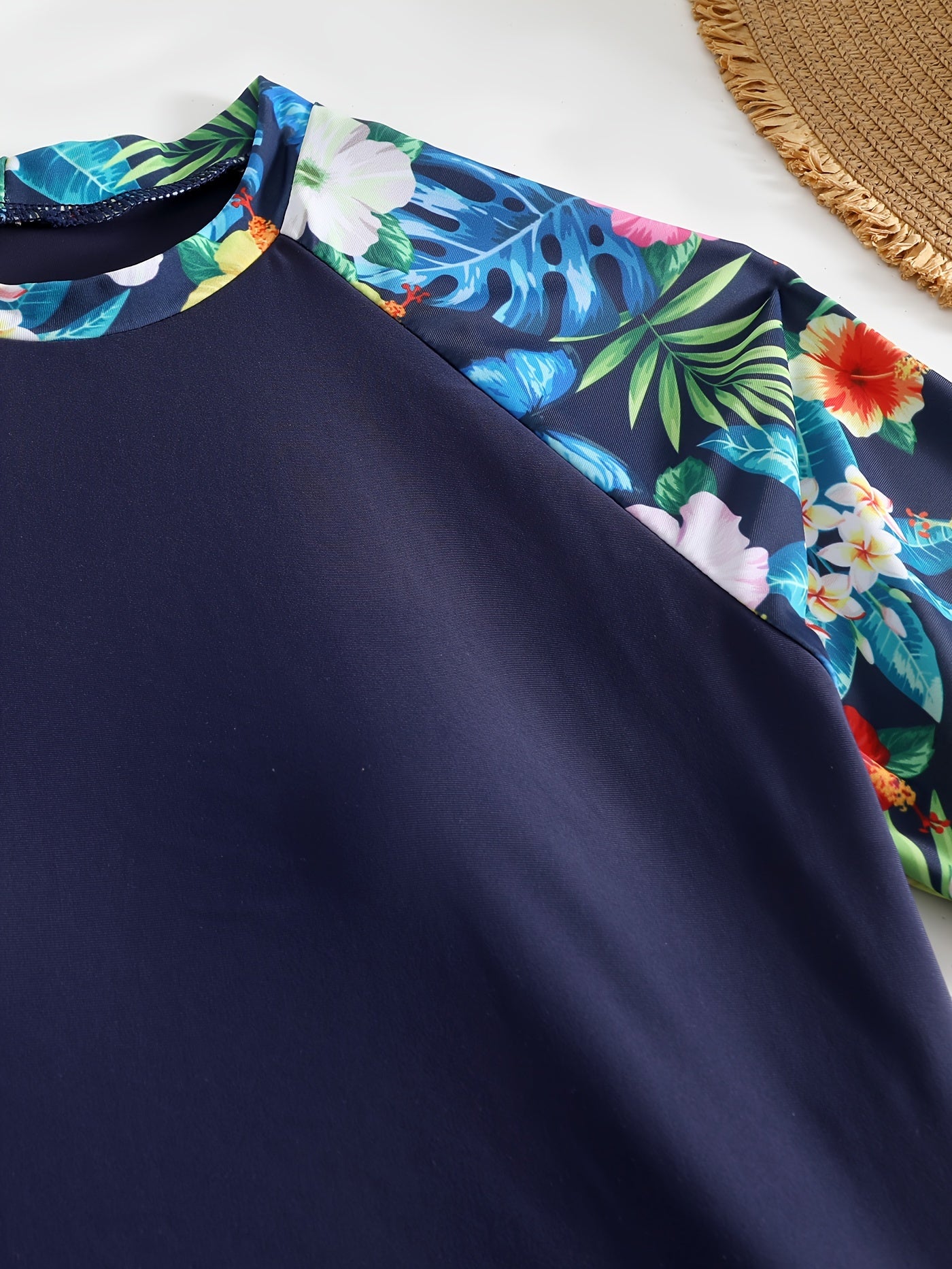 Women's Tropical Plant Print Tankini Set with Sun Protection Top and Boxer Shorts Swimsuit