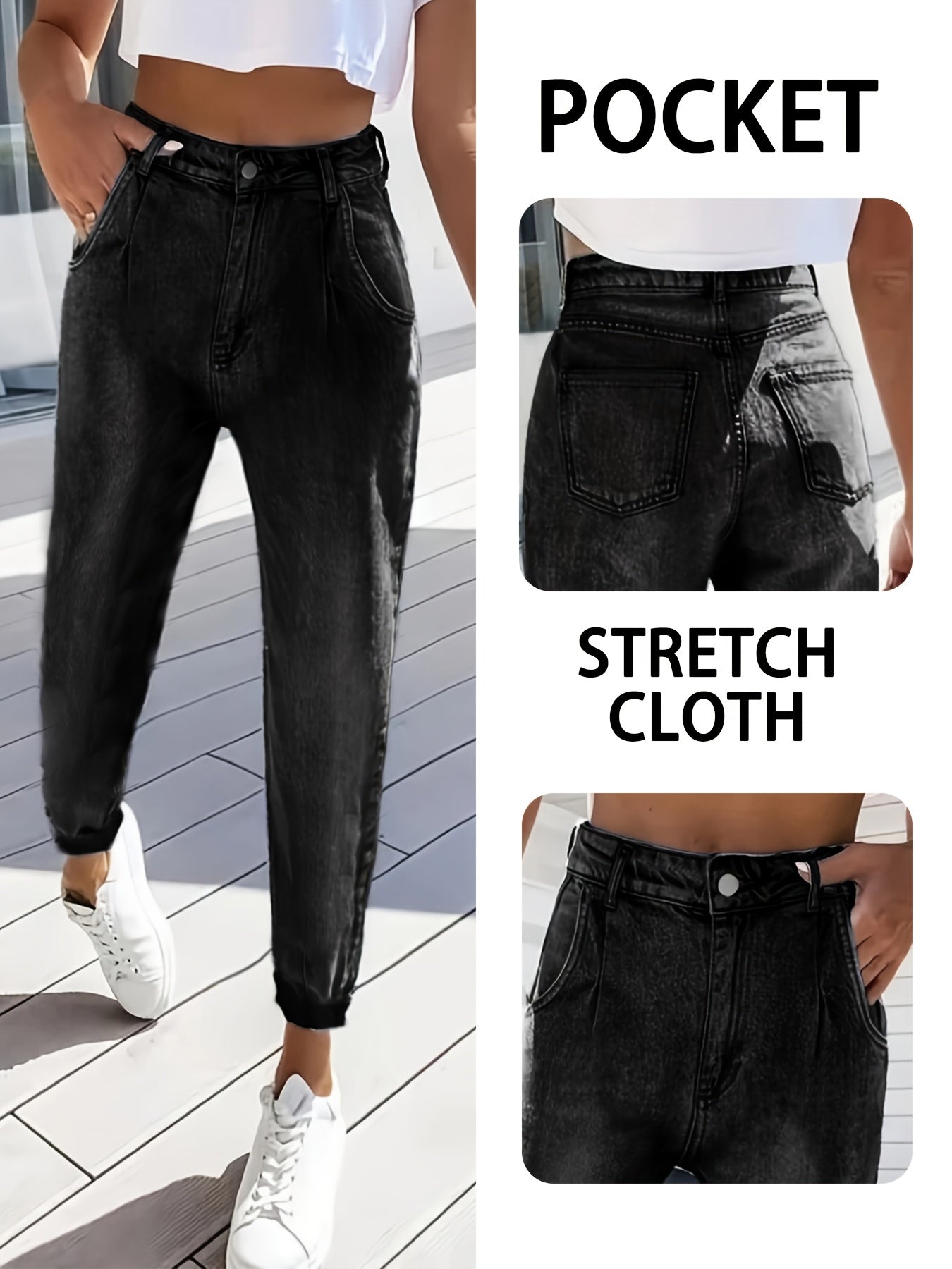Women's Plus Size Cropped Stretch Denim Jeans with Patchwork and Relaxed Fit