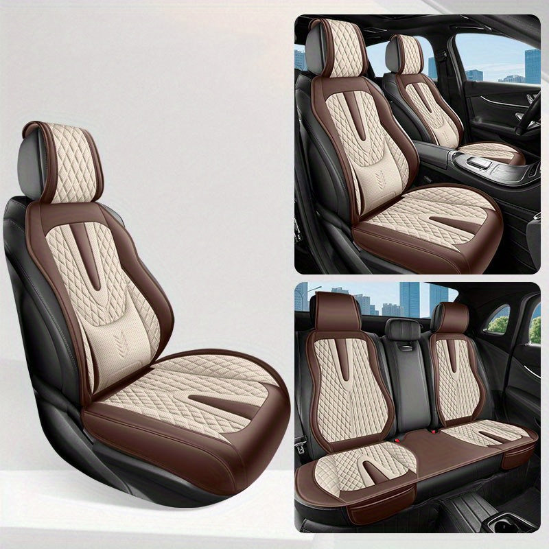 All-Season Faux Leather Car Seat Cover Breathable Dirt-Resistant for 5-Seater