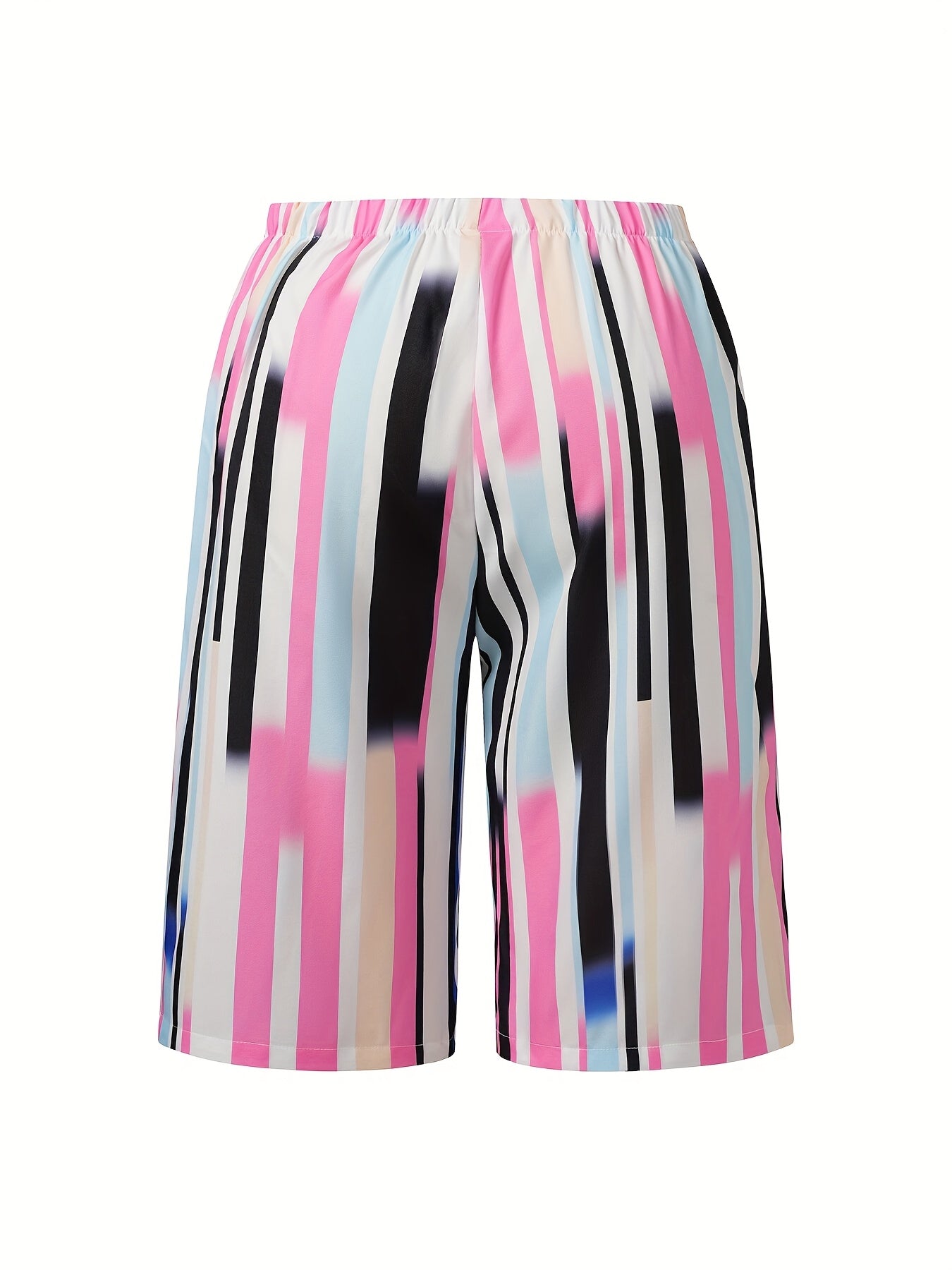 Элегантные капри для полных женщин в полоску с высокой талией из полиэстера, прямой крой