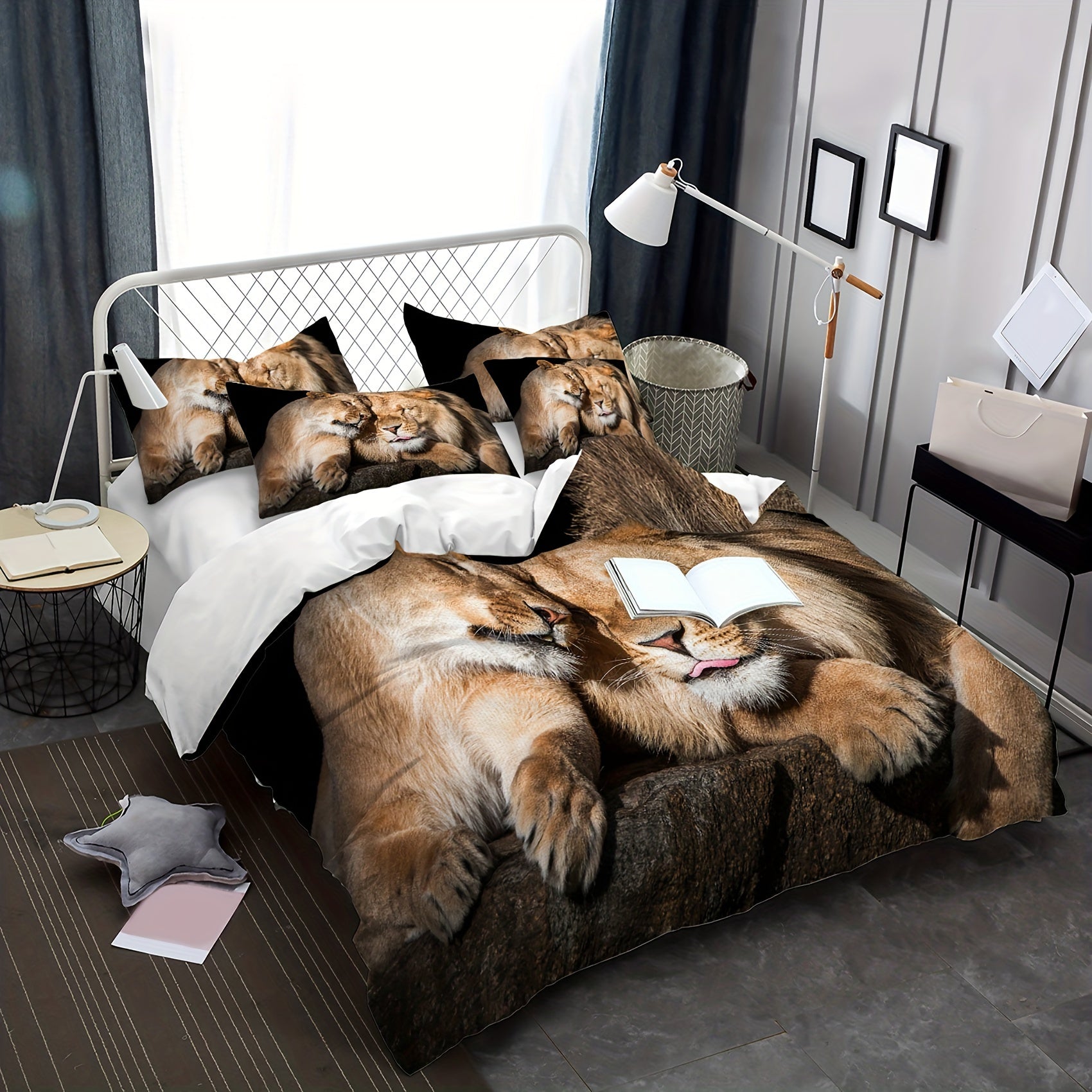 Microfiber Lion Animal Themed Bedding Quilt Cover Set in Multiple Pieces