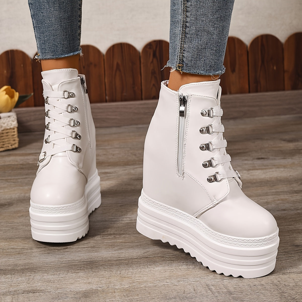 Женские ботинки на массивной платформе с синтетической отделкой, каблуки 14 см, застёжка-молния, комфорт
