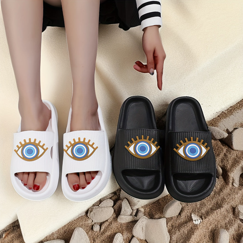 Women's Demon Eye Open Toe Slides Soft Sole Indoor Bathroom Shoes