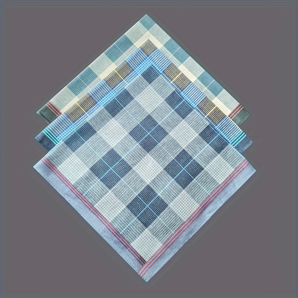 Set of 3 Woven Cotton Handkerchiefs with Yarn-Dyed Stripes Lightweight and Washable 39.62cm Square