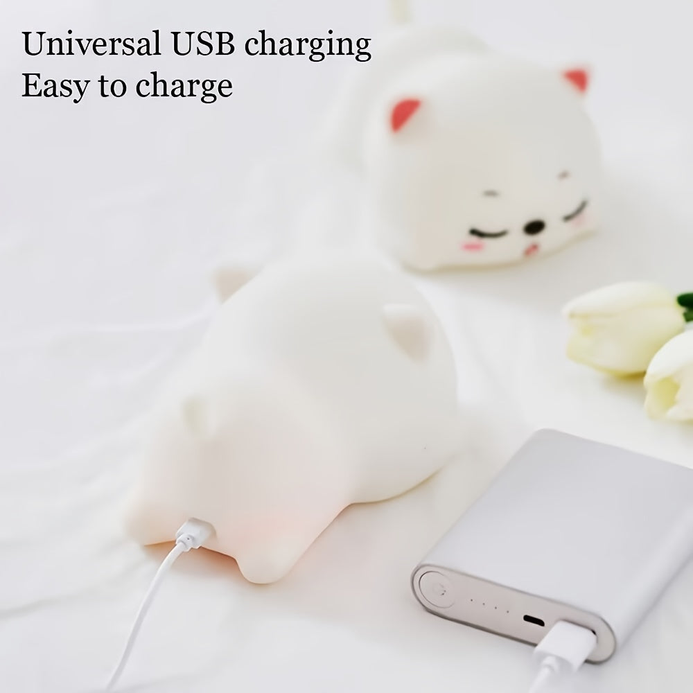 Rechargeable USB Touch-Controlled Cartoon Cat Night Light for Kids Room Decor