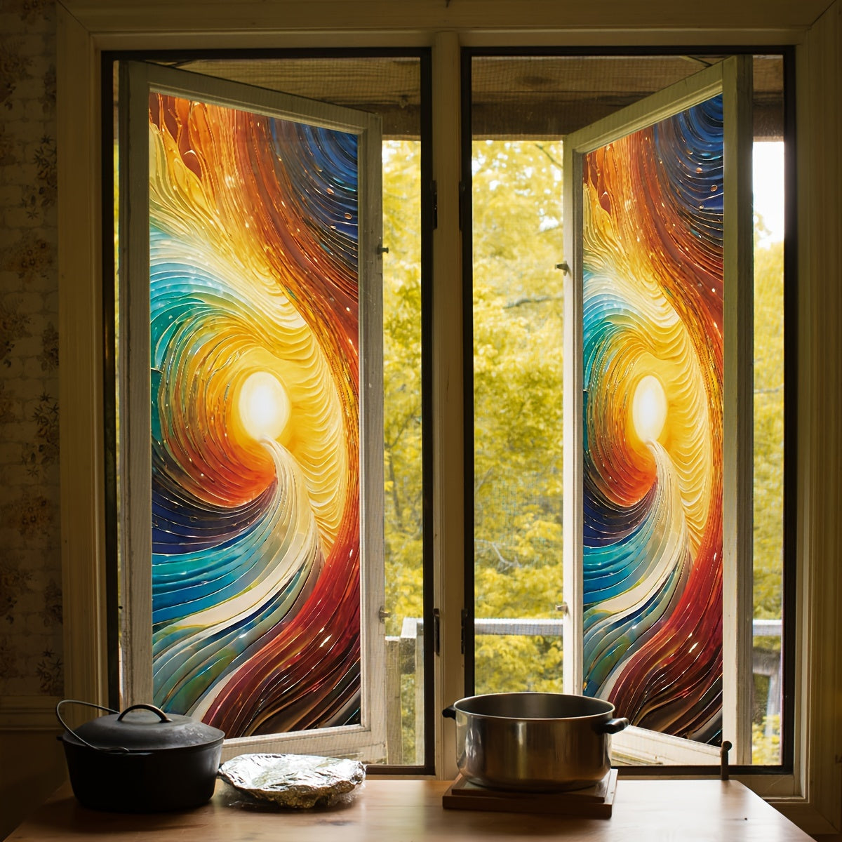 Frosted Window Film Boho Butterfly Flower Design 16mil Heat Insulation