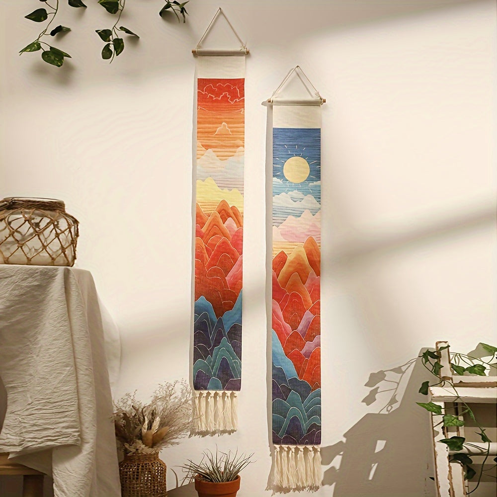 Bohemian Linen Wall Hanging with Fringe for Living Room Bedroom Bathroom
