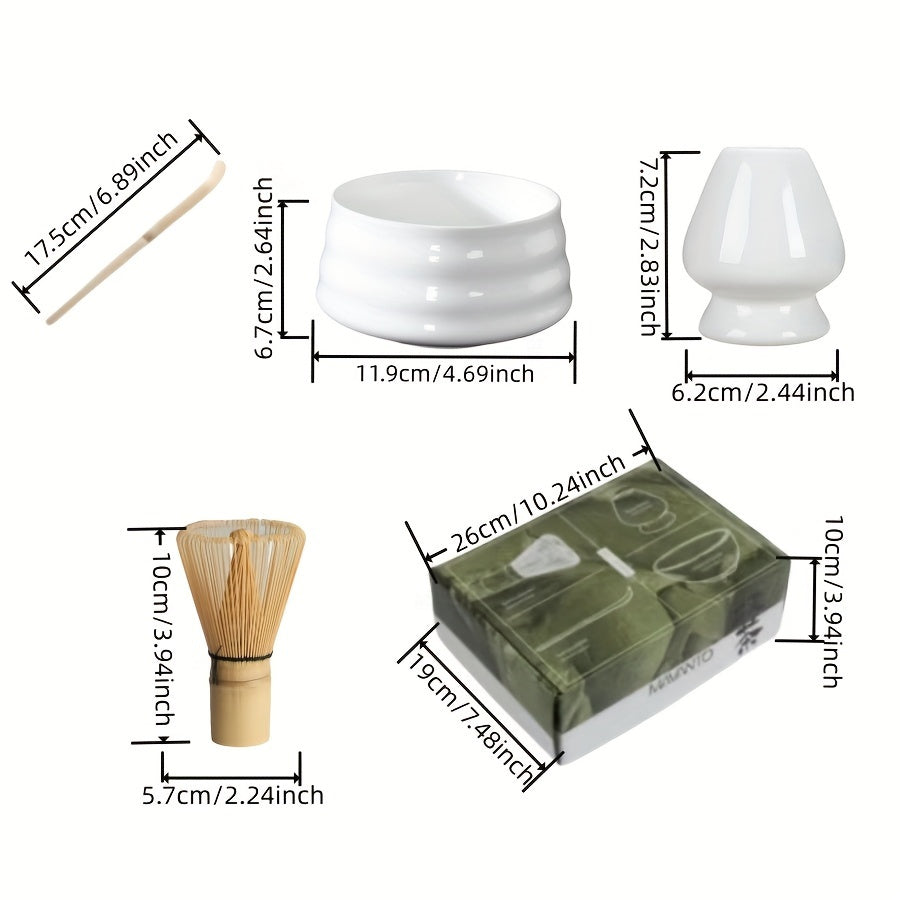 Набор матча с 4 кистями, бамбуковой веничком, подставкой, чашей для традиционного заваривания