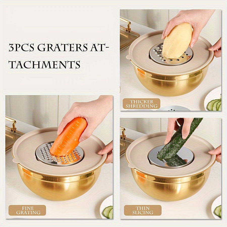 Set of 3 or 10 Stainless Steel Mixing Bowls with Lids and Grater, Rust-Resistant