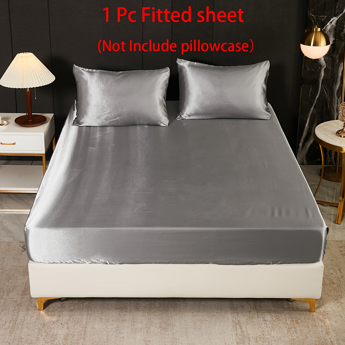 Satin Fitted Sheet Queen Size Soft Bedding for Bedroom Guest Room Hotel