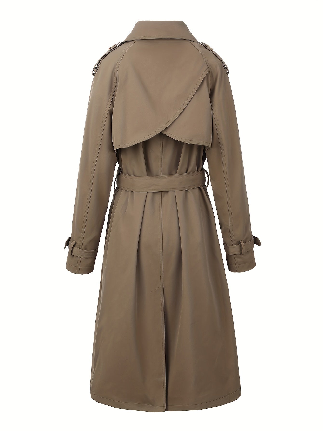 Women's Beige Polyester Trench Coat with Belt, Mid-Length, Double-Breasted for Fall and Winter