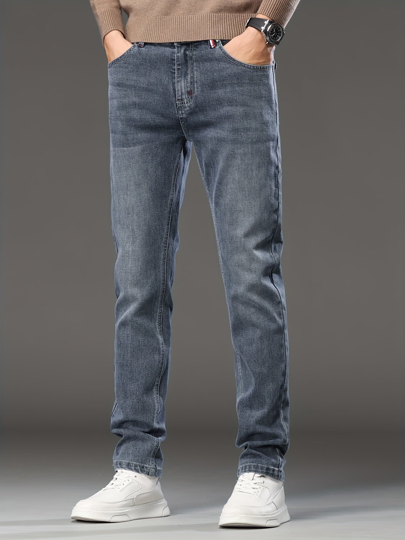 Мужские узкие джинсы с эластаном в синем сером дениме для осени и зимы, повседневные, полупраздничные