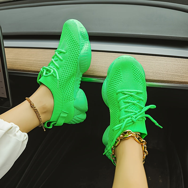 Women's Solid Color Platform Sneakers Breathable Lace-Up Running Shoes Plus Size