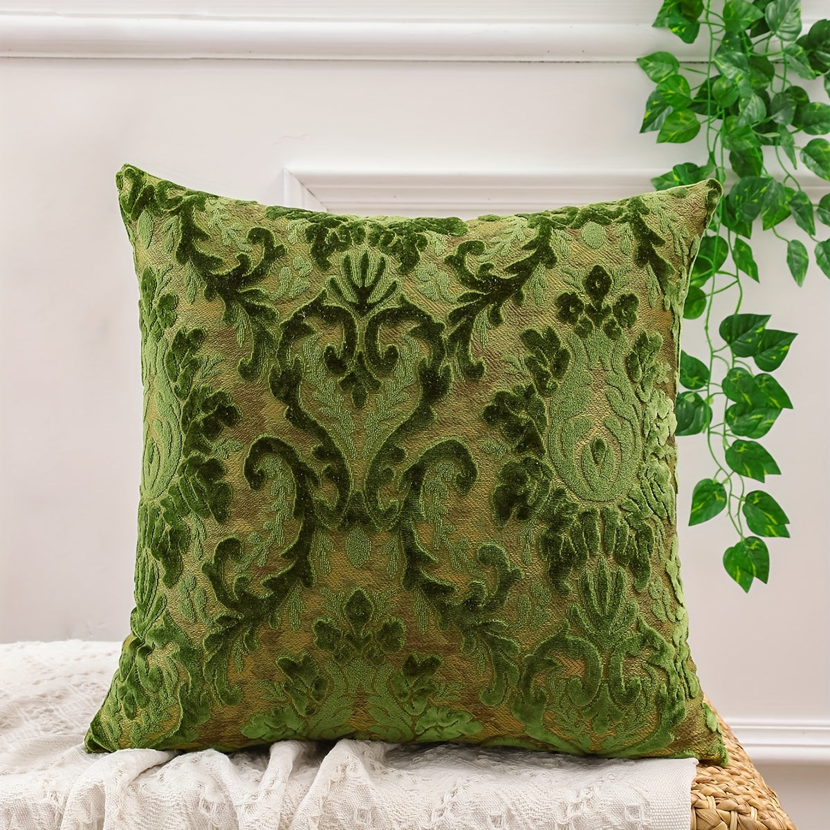 Set of Two Tropical Plant Polyester Chenille Jacquard Throw Pillow Covers for Living Room Decor