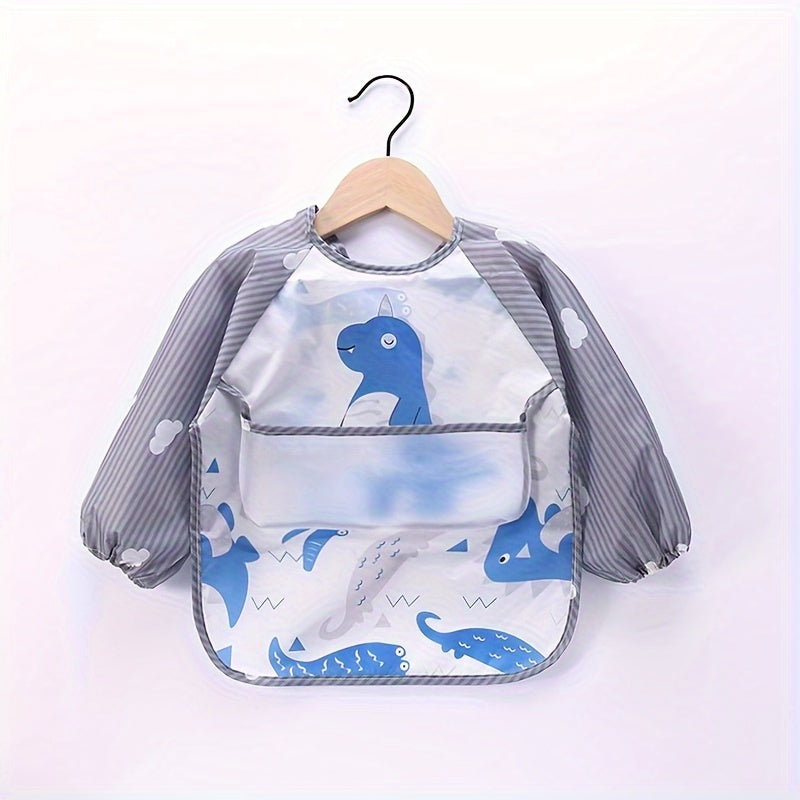 Babero impermeable para niños con bolsillos, diseño de dibujos animados, material suave, delantal de manga larga