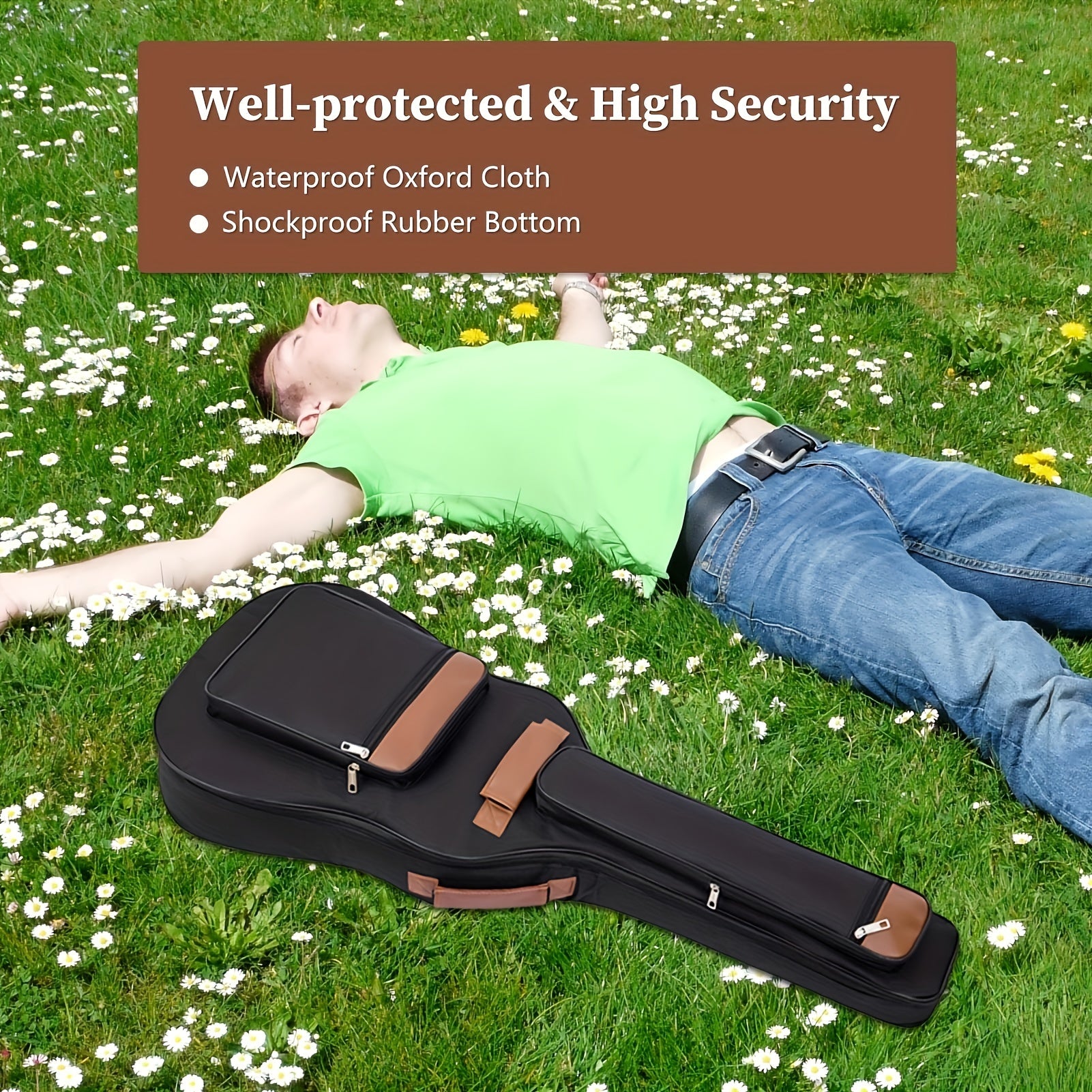 104.14cm Black Guitar Bag for Bass and Acoustic Travel Padded Tote Case