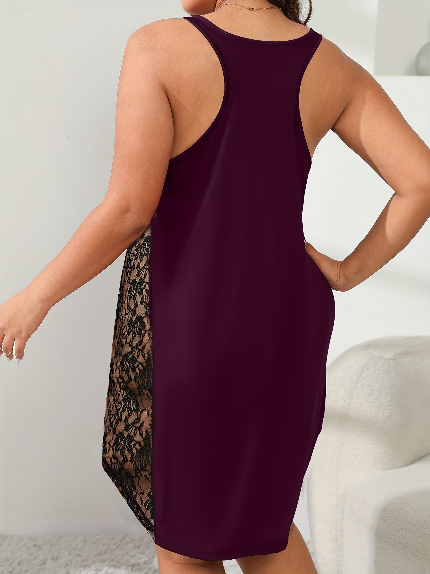 Plus Size Women's Casual Loungewear Dress Sleeveless Lace Scoop Neck