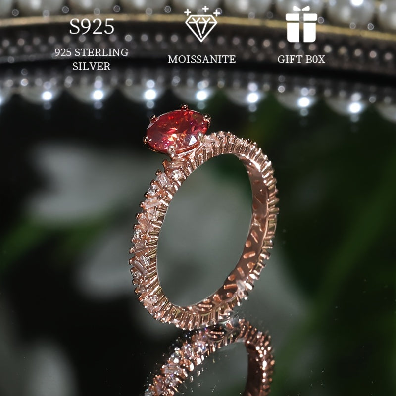 Women’s Engagement Ring 925 Sterling Silver 1ct Red Moissanite Hypoallergenic