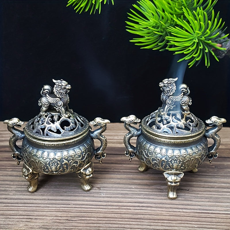 Metal Incense Burner with Lid and Three Legs for Home Decor and Holidays