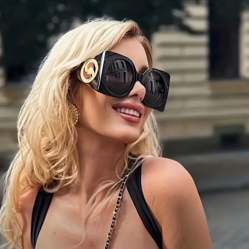 Women's Retro Chic Oversized Square Glasses with Composite Frame and Anti-Reflective Lenses