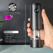 Batareya bilan ishlaydigan ziravorlarni maydalash uchun maydalagich, sozlanadigan qattiqlik, shaffof konteyner, bitta bosish bilan maydalash