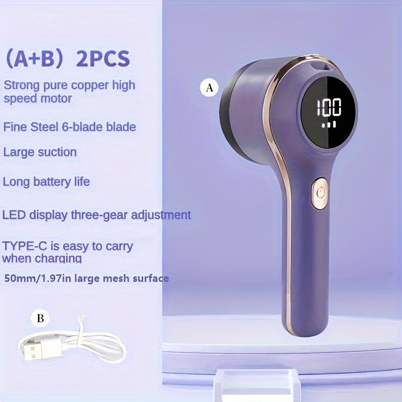 USB Rechargeable Fabric Shaver with LED Display Portable Lint Remover for Clothes Furniture